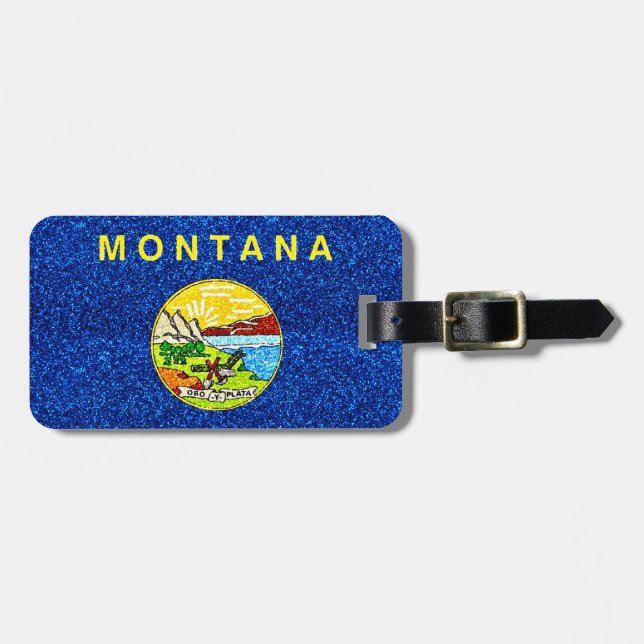 Glitter Montana flag customizable luggage tag (Front Horizontal)