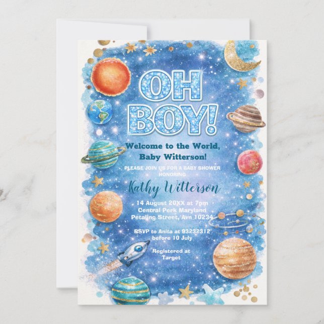 Glitter Moon Stars Galaxy Baby Shower Invitation (Front)
