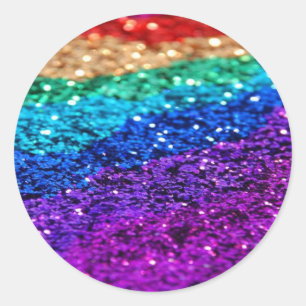 Glitter Multi Coloured Sparkle Purple yellow green Classic Round Sticker