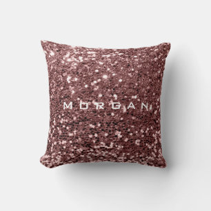 Glitter Name Fashion Sequin Brown Skin Powder Rose Throw Pillow