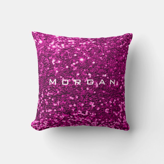Glitter Name Fashion Sequin Pink Fuchsia Rose Throw Pillow (Front)