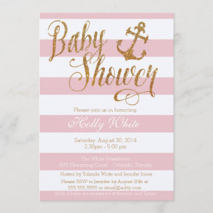 Glitter Nautical Girl Baby Shower Invitation