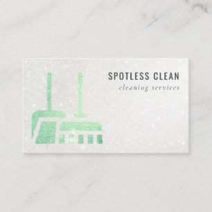 Glitter Neon Green Shiny Broom Cleaning Service Business Card