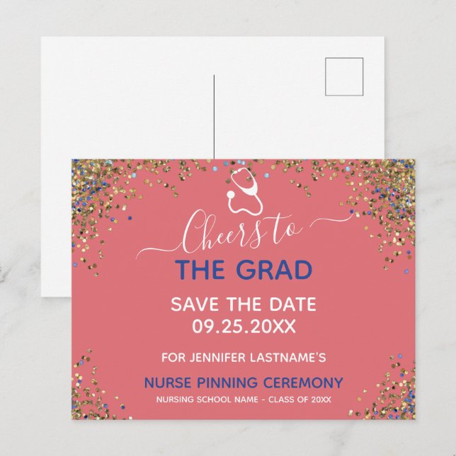 Glitter Nurse Graduation Pinning Save the Date Pos Postcard (Front/Back)