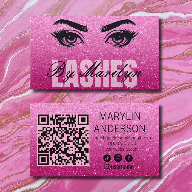 Glitter Ombre Elegant Modern Lash QR Code Business Card (Creator Uploaded)
