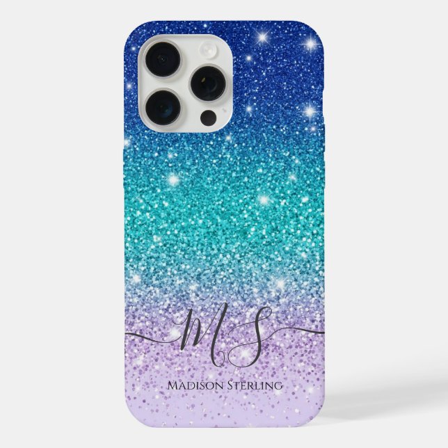 Glitter Ombre Monogram iPhone Case | Personalized  (Back)