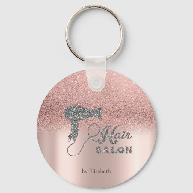 Glitter Ombre Rose Gold Hearts,Hairdryer  Keychain (Front)