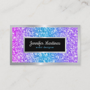 Glitter ombre silver border accent business card