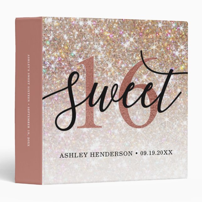 Glitter Ombre Sweet 16 Birthday Binder (Front/Spine)