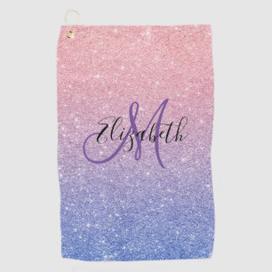Glitter Ombre Trendy Monogram Gift Purple Golf Towel