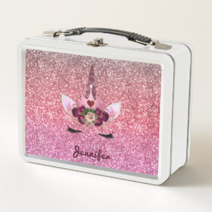 Glitter Ombre Unicorn Sparkle Cute Metal Lunch Box