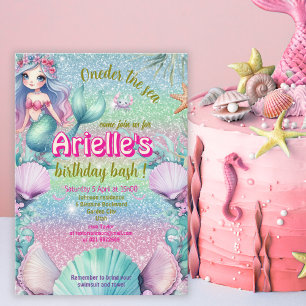 Glitter Oneder the sea Mermaid birthday Invitation