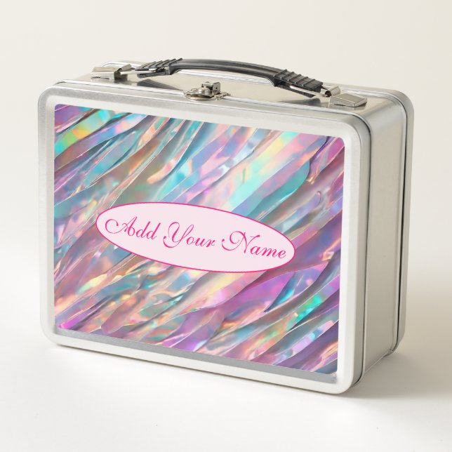 Glitter Opal Holographic Trendy Collection Metal Lunch Box (Front)
