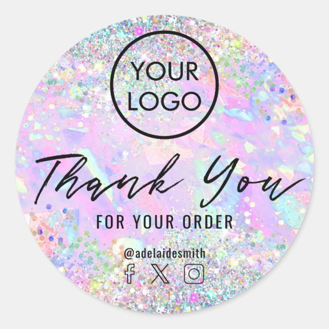 glitter opal thank you classic round sticker (Front)