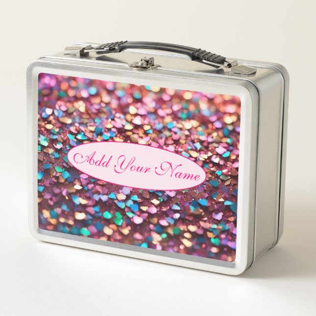 Glitter Opal Trendy Holographic Collection Metal Lunch Box (Front)