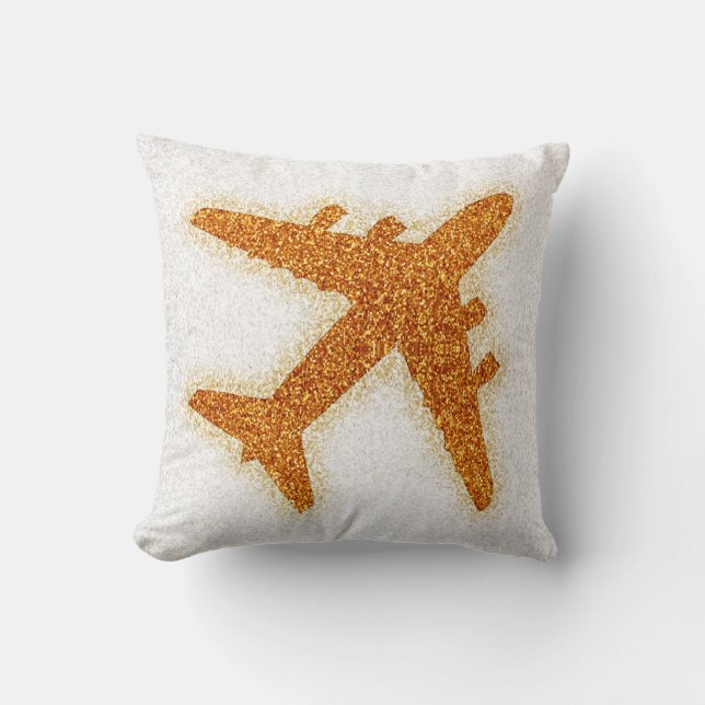 Glitter orange airplane square pillow (Front)
