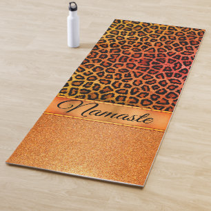 Glitter Orange and Gold Leopard Personalized Yoga Mat