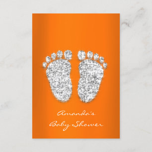 Glitter Orange Silver Baby Boy Girl Shower Feet Invitation