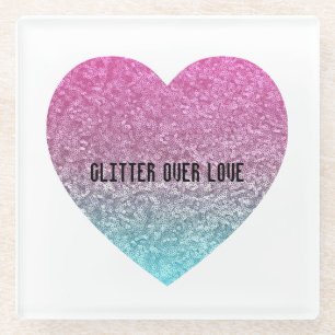 Glitter over love  heart coaster