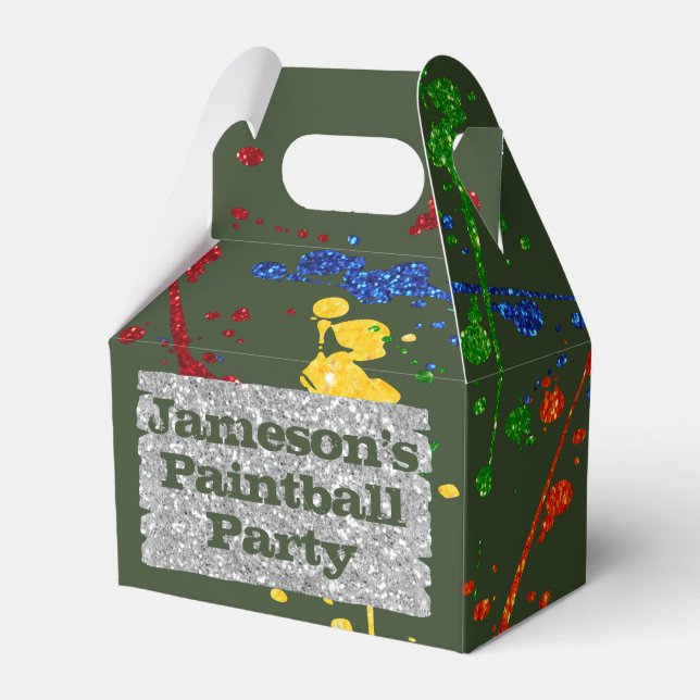 Glitter Paintball Party Custom Name Favor Box (Front Side)