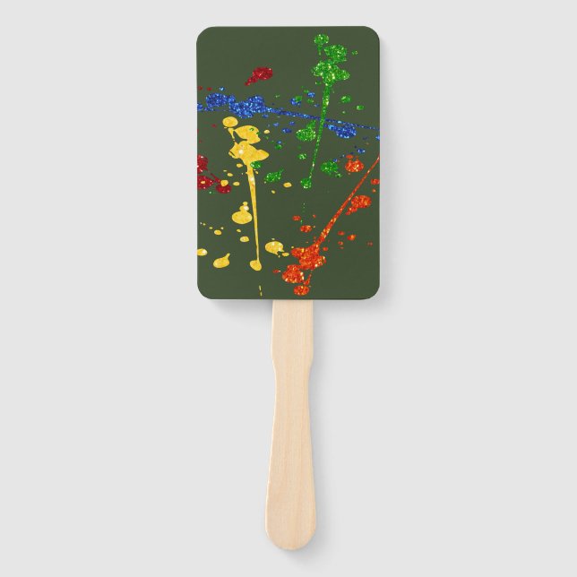 Glitter Paintball Party Paint Splatter Hand Fan (Front)