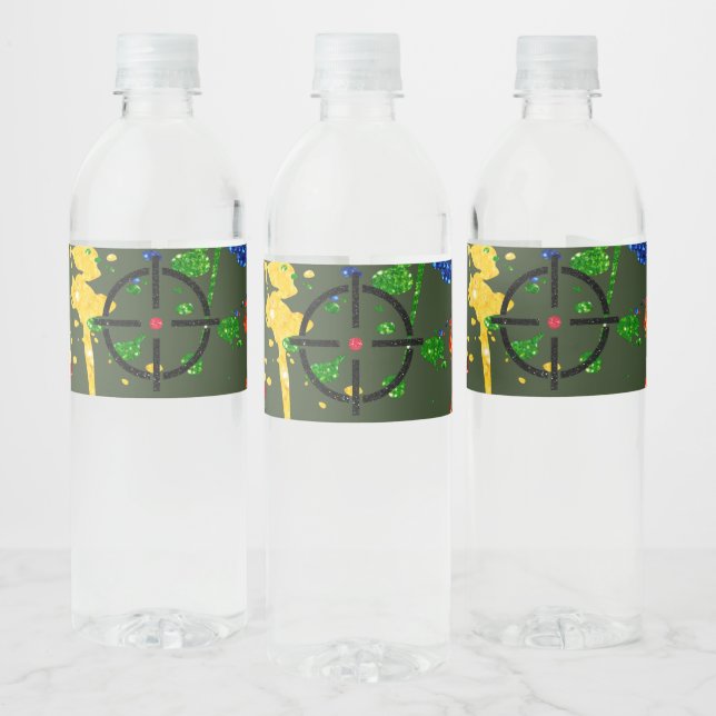Glitter Paintball Party Targets Water Bottle Label (Bottles)