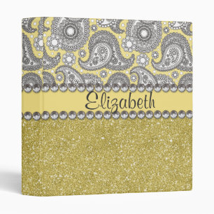 Glitter Paisley Rhinestone Print Pattern Binder