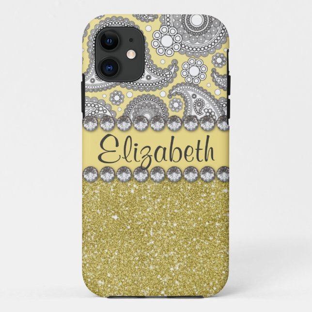 Glitter Paisley Rhinestone Print Pattern Case-Mate iPhone Case (Back)