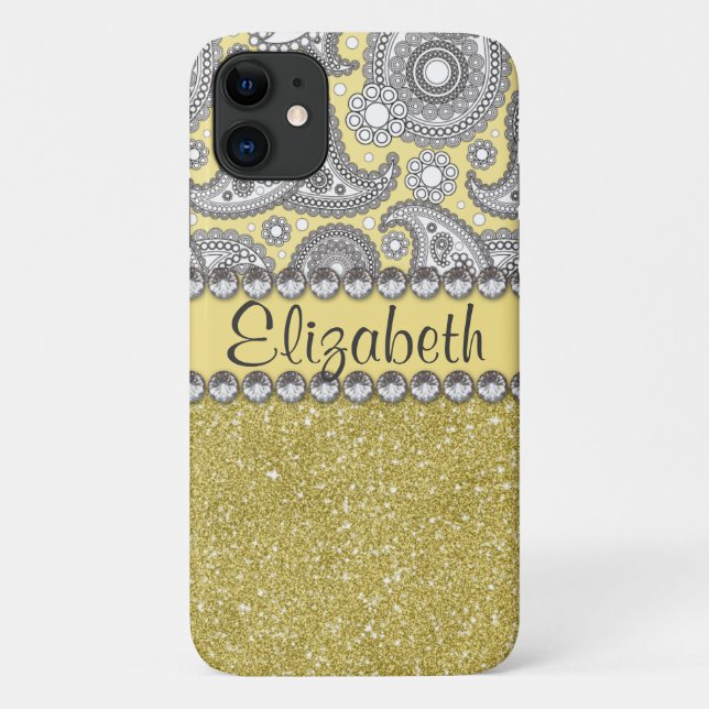 Glitter Paisley Rhinestone Print Pattern Case-Mate iPhone Case (Back)