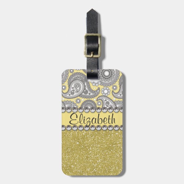 Glitter Paisley Rhinestone Print Pattern Luggage Tag (Front Vertical)