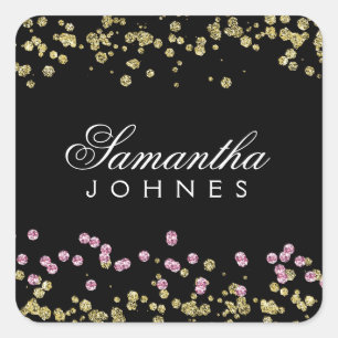 Glitter Party Rose and gold monogram sticker