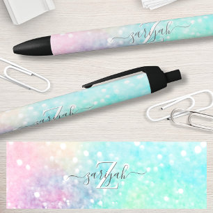 Glitter Pastel Bokeh Girly Colourful Pattern Black Ink Pen