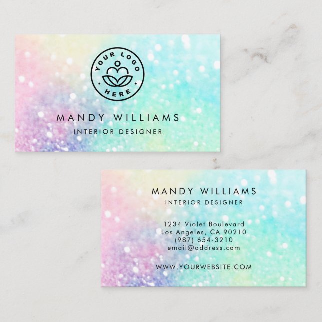 Glitter Pastel Bokeh Girly Colourful Pattern Business Card (Front/Back)