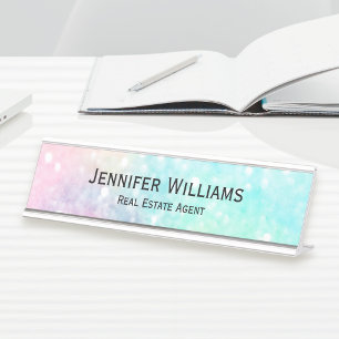 Glitter Pastel Bokeh Girly Colourful Pattern Desk Name Plate