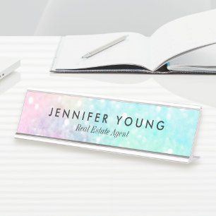 Glitter Pastel Bokeh Girly Colourful Pattern Desk Name Plate