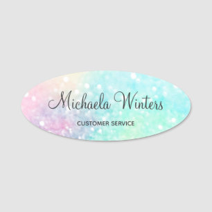 Glitter Pastel Bokeh Girly Colourful Pattern Name Tag
