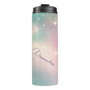 Glitter Pastel Milky Way Galaxy Custom Name Thermal Tumbler