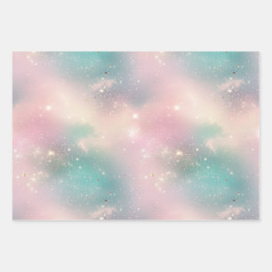 Glitter Pastel Milky Way Galaxy Custom Name Wrapping Paper Sheet
