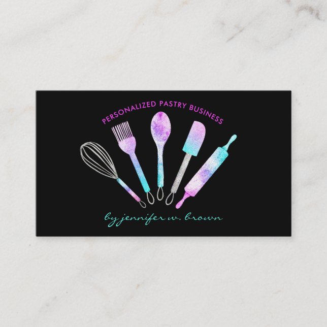 Glitter Pastry chef cooking home made food Business Card (Front)
