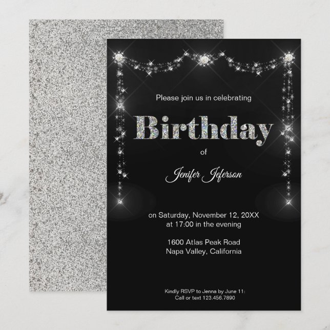 Glitter pattern Birthday Invitation (Front/Back)