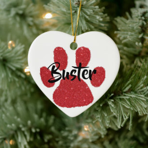 Glitter pawprint personalized ceramic ornament