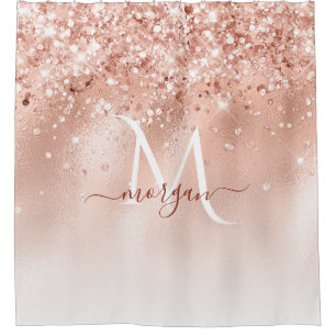 Glitter Peach Rose Gold Monogram