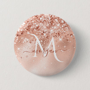 Glitter Peach Rose Gold Monogram 2 Inch Round Button