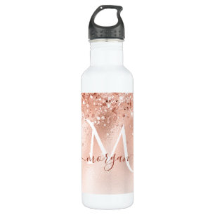 Glitter Peach Rose Gold Monogram 710 Ml Water Bottle