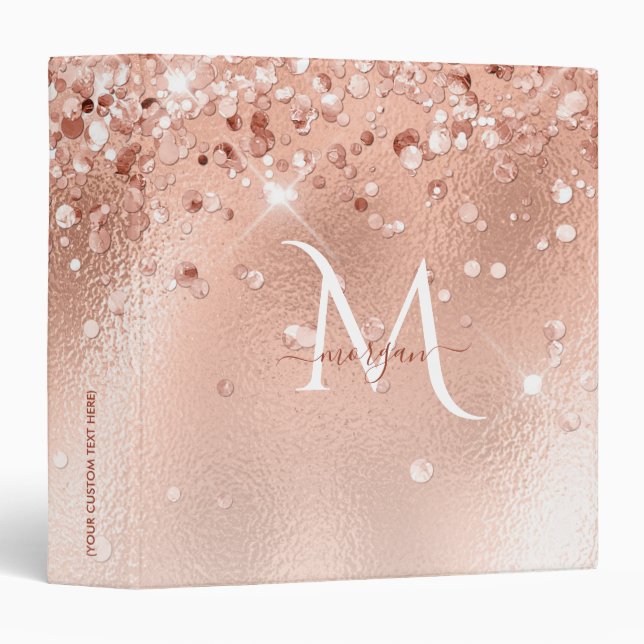 Glitter Peach Rose Gold Monogram Binder (Front/Spine)