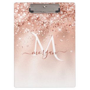 Glitter Peach Rose Gold Monogram Clipboard