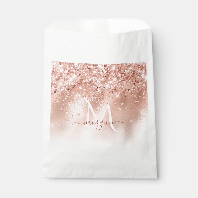 Glitter Peach Rose Gold Monogram Favour Bag (Front)