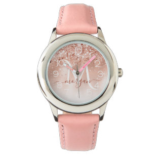 Glitter Peach Rose Gold Monogram Watch