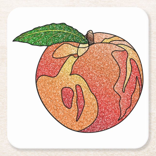 Glitter Peach Square Paper Coaster (Front)