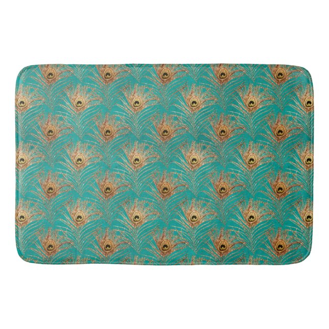 Glitter Peacock Feathers Pattern  Bath Mat (Front)